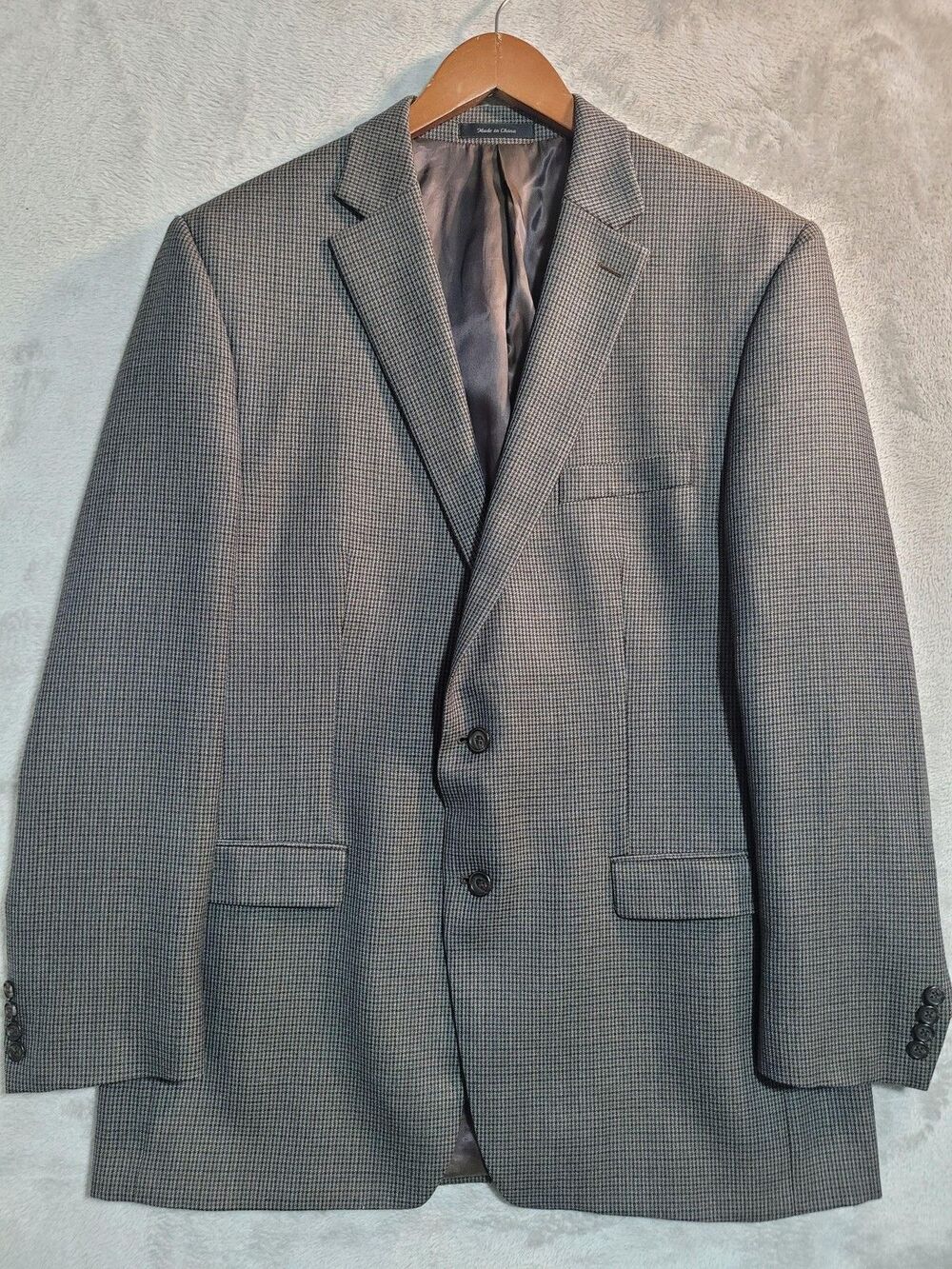 Lauren Ralph Sport Coat Mens 46L Gray Check Wool Twill 2 Button Blazer Long
